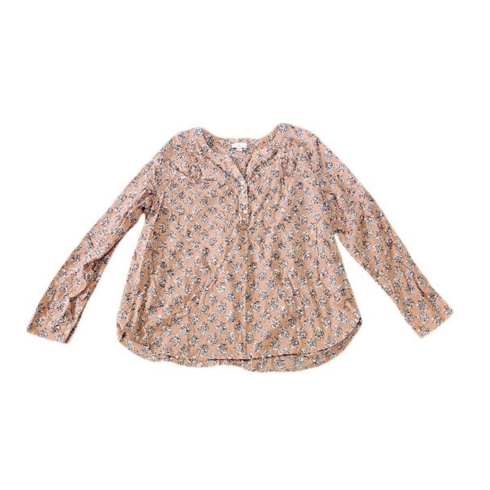 J. Jill Blouse Womens Large Orange Floral Cotton Henley Long Sleeve Top